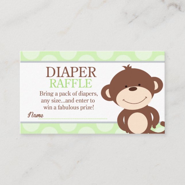 Tarjeta De Recepción Cute Monkey Boy Baby Shower Diaper Raffle (Anverso)