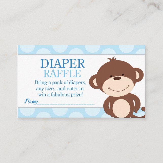 Tarjeta De Recepción Cute Monkey Boy Baby Shower Diaper Raffle (Anverso)