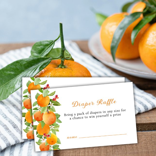 Tarjeta De Recepción Cute Naranja Clementine Diaper Raffle Baby Shower (Cute Orange Clementine Diaper Raffle Baby Shower Enclosure Card)