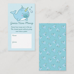 Tarjeta De Recepción Cute Narwhal Baby Shower adivina cuántos niños azu