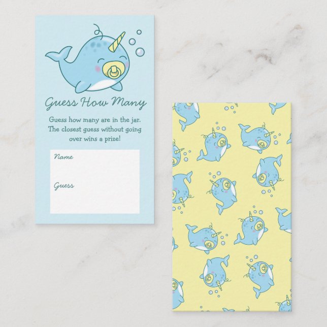 Tarjeta De Recepción Cute Narwhal Baby Shower Kawaii adivina cuántos (Anverso / Reverso)