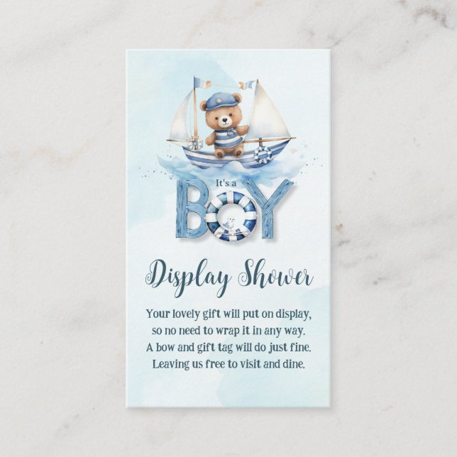 Tarjeta De Recepción Cute Nautical Teddy Bear Bote Bebé Pantalla Ducha (Anverso)