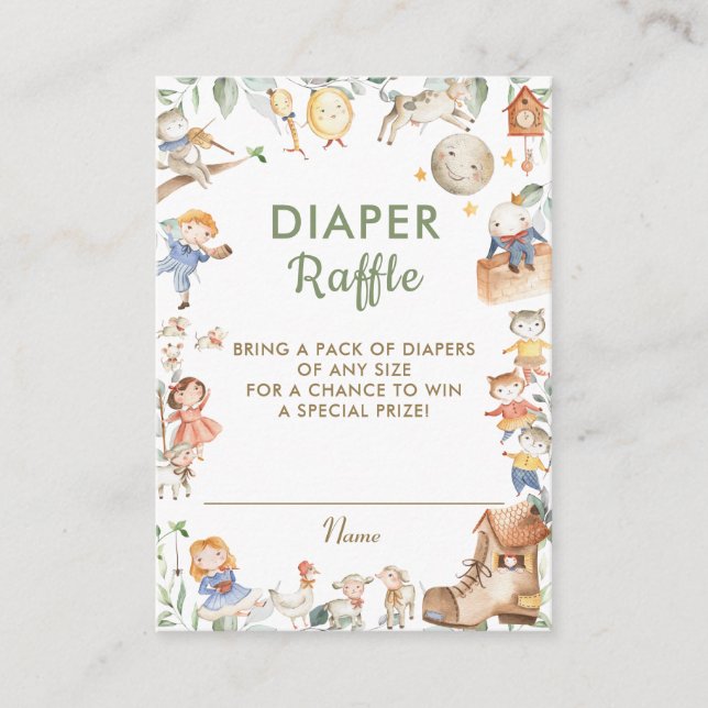 Tarjeta De Recepción Cute Nursery Rhyme Baby Shower Diaper Raffle (Anverso)