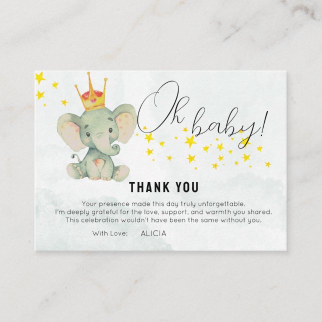 Tarjeta De Recepción Cute Oh Baby Gender Neutral Elephant Thank You (Anverso)