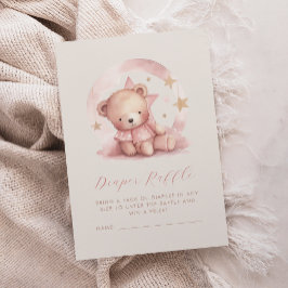 Tarjeta De Recepción Cute Oso Rosa Baby Shower Diaper Raffle