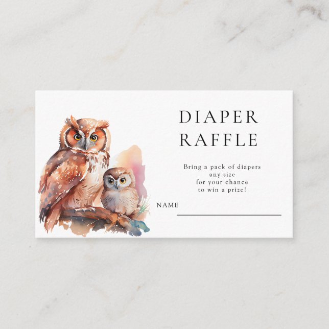 Tarjeta De Recepción Cute Owl Baby Shower Diaper Raffle (Anverso)