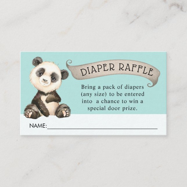 Tarjeta De Recepción Cute Panda Baby Shower Diaper Raffle (Anverso)