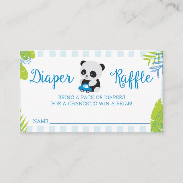 Tarjeta De Recepción Cute Panda Boy Baby Shower Diaper Raffle Cards (Anverso)