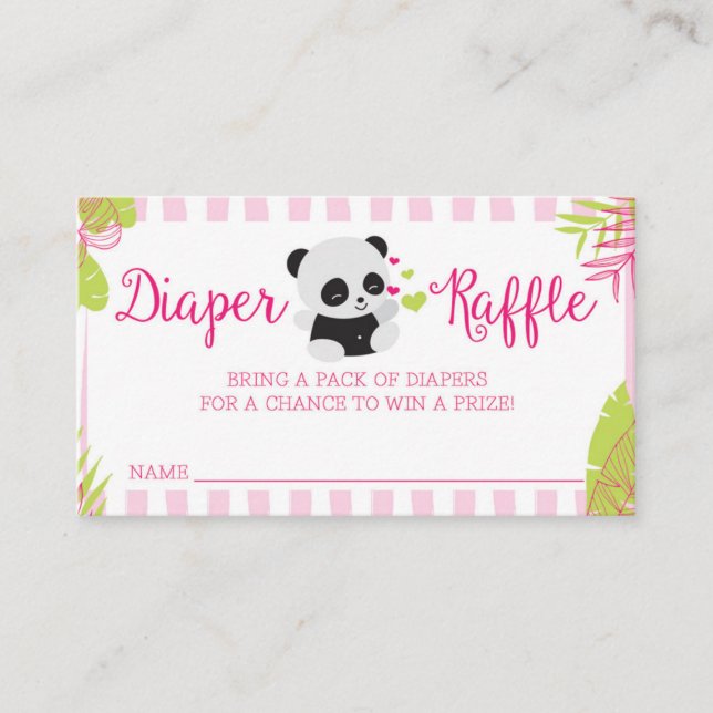 Tarjeta De Recepción Cute Panda Chica Baby Shower Diaper Raffle Cards (Anverso)