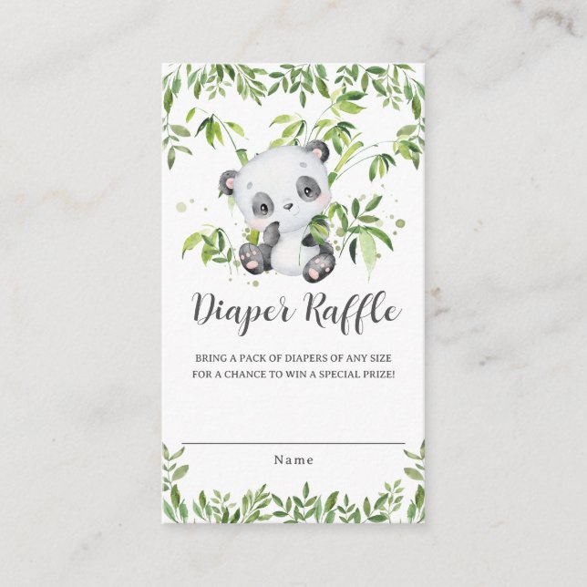 Tarjeta De Recepción Cute Panda Greenery Baby Shower Diaper Raffle (Anverso)