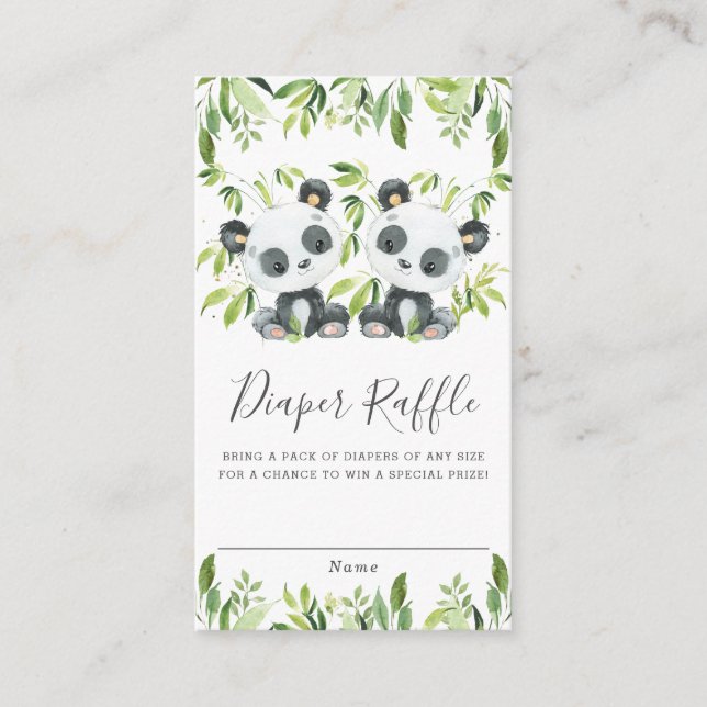 Tarjeta De Recepción Cute Pandas Greenery Twin Boys Twins Diaper Raffle (Anverso)