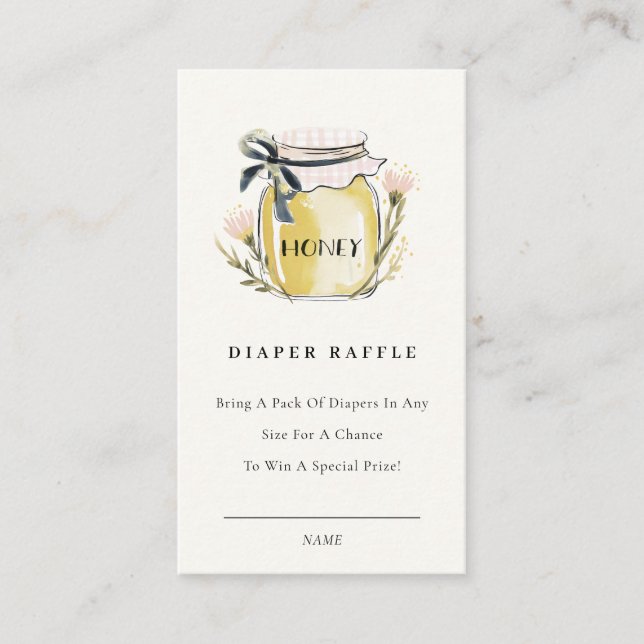 Tarjeta De Recepción Cute Pastel  Honey Jar Diaper Raffle Baby Shower (Anverso)