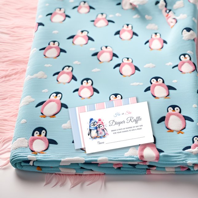 Tarjeta De Recepción Cute Pingüino Género Revelación juego Diaper Raffl (Subido por el creador)