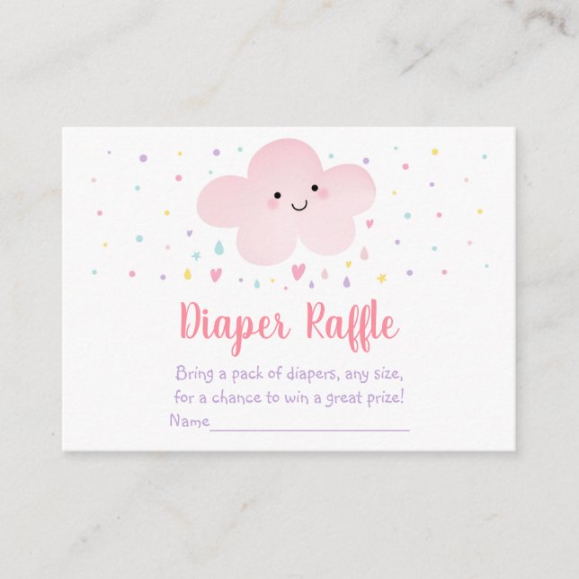 Tarjeta De Recepción Cute Pink Cloud Stars Baby Shower Diaper Raffle (Anverso)