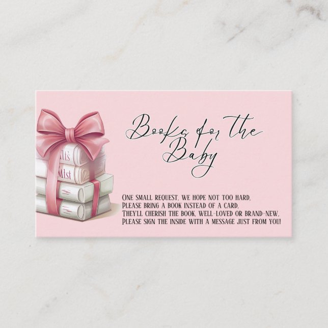 Tarjeta De Recepción Cute Pink Coquette Books "Libros para el Bebé" (Anverso)