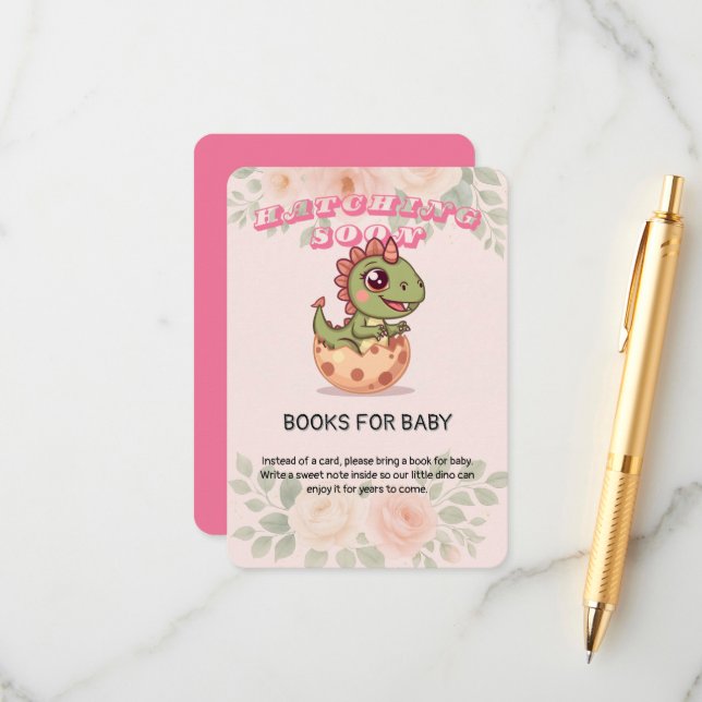 Tarjeta De Recepción Cute Pink Dino Hatching Soon (Anverso/Reverso In Situ)
