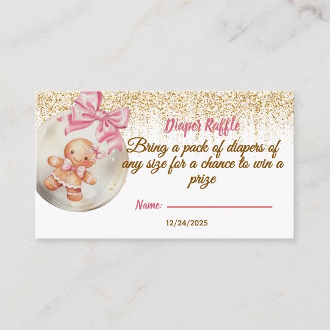 Tarjeta De Recepción Cute Pink Gingerbread  Bauble  Diaper raffle (Anverso)