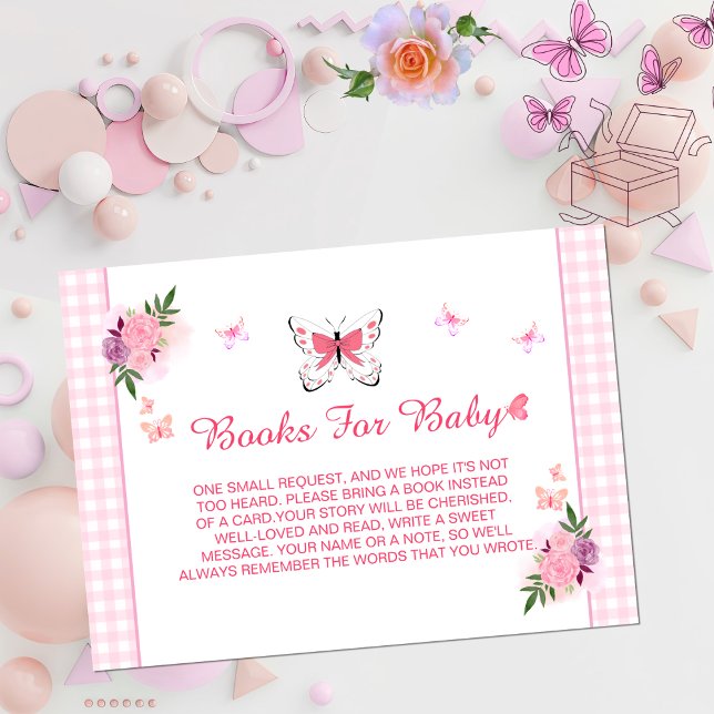Tarjeta De Recepción Cute Pink Little Butterfly Baby's Book Request  (Subido por el creador)