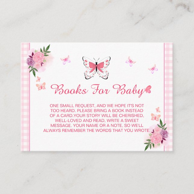 Tarjeta De Recepción Cute Pink Little Butterfly Baby's Book Request  (Anverso)
