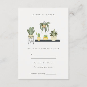 Tarjeta De Recepción Cute Potted Leafy Succulent Plants Wedding RSVP