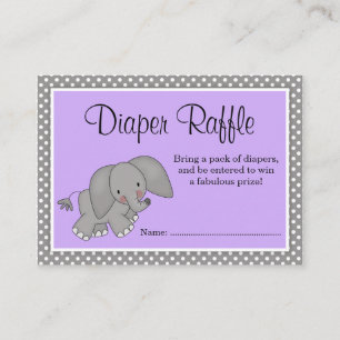 Tarjeta De Recepción Cute Purple Elephant Baby Shower Diaper Raffle
