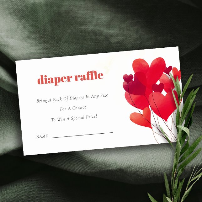 Tarjeta De Recepción Cute Red Heart Balloons Diaper Raffle Baby Shower (Subido por el creador)