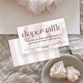 Tarjeta De Recepción Cute Rosa Bow Diaper Raffle Baby Shower
