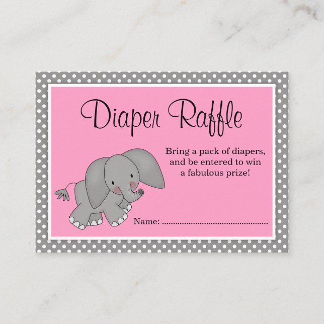 Tarjeta De Recepción Cute rosa elefante Baby Shower Diaper Raffle (Anverso)