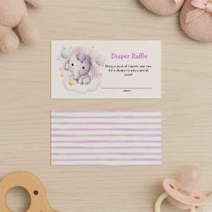 Tarjeta De Recepción Cute Rosa Elephant Stars Watercolor Diaper Raffle