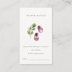 Tarjeta De Recepción Cute Rosa Green Leafy Diaper Raffle Baby Shower
