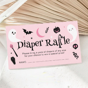 Tarjeta De Recepción Cute Rosa Halloween Baby Shower Diaper Raffle