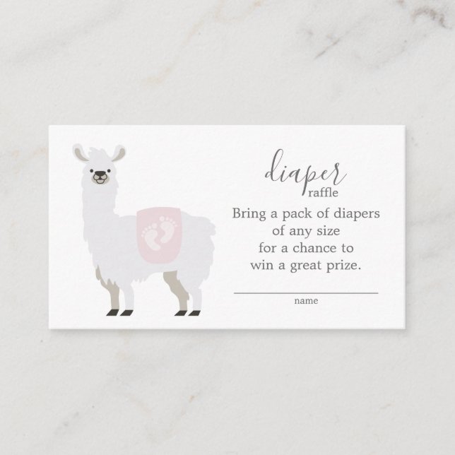 Tarjeta De Recepción Cute Rosa Llama Diaper Raffle Ticket Baby Shower (Anverso)