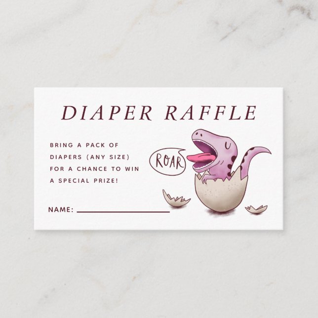 Tarjeta De Recepción Cute rosado dinosaurio Baby Shower Diaper Raffle (Anverso)