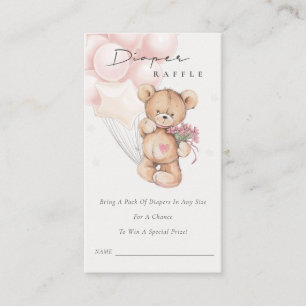 Tarjeta De Recepción Cute Rubor Bear Balloon Diaper Raffle Baby Shower