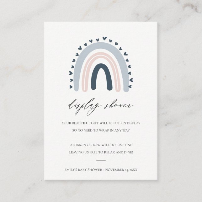 TARJETA DE RECEPCIÓN CUTE RUBOR BLUE HEART RAINBOW PANTALLA BABY SHOWER (Anverso)