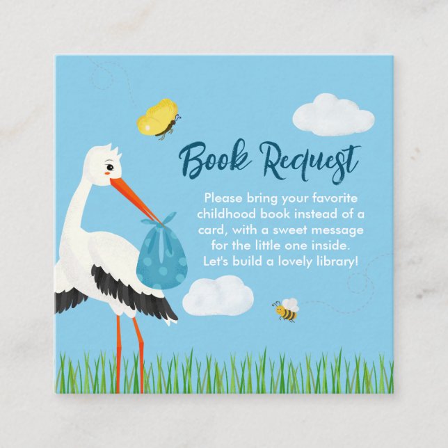 Tarjeta De Recepción Cute Rustic Blue Stork Baby Shower (Anverso)