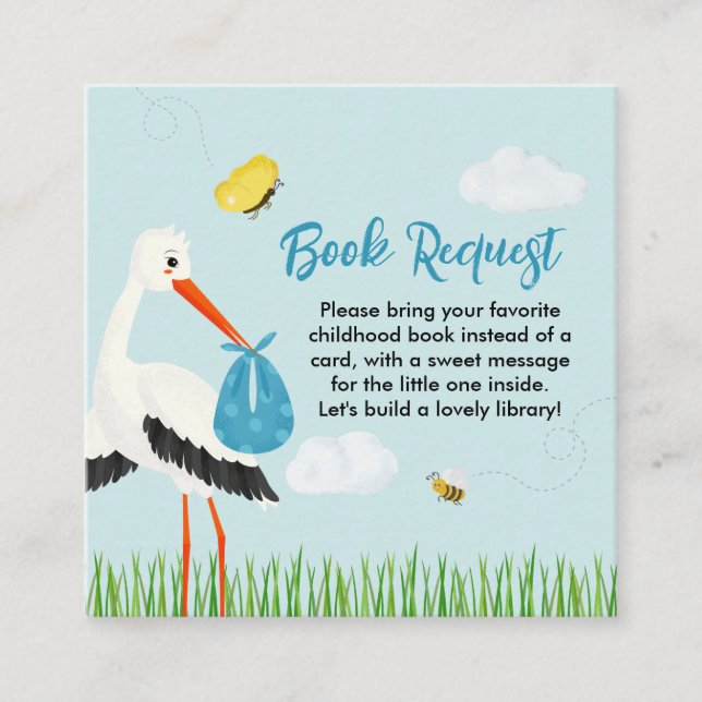 Tarjeta De Recepción Cute Rustic Blue Stork Baby Shower (Anverso)