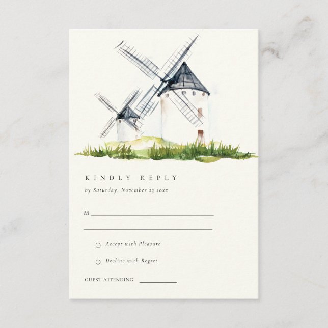 Tarjeta De Recepción Cute Rustic Farm Windmill Tema Boda RSVP (Anverso)