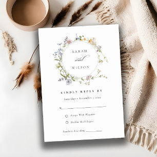 Tarjeta De Recepción Cute Rustic Meadow Floral Wreath Wedding RSVP