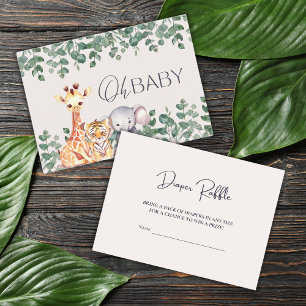 Tarjeta De Recepción Cute Safari Animals Baby Shower Diaper Raffle