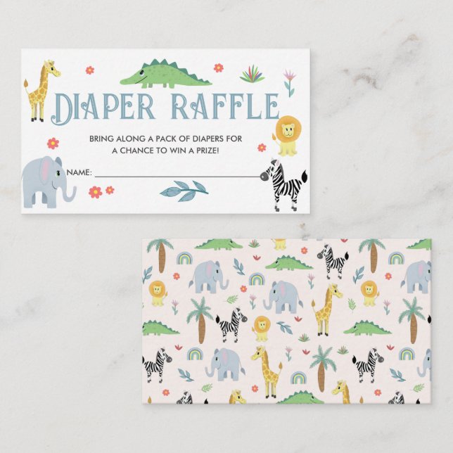 Tarjeta De Recepción Cute Safari Baby Shower Diaper Raffle (Anverso / Reverso)