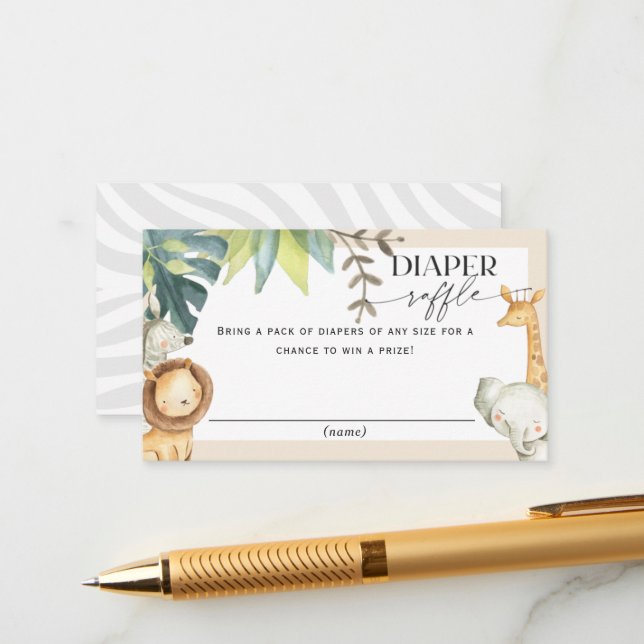Tarjeta De Recepción Cute Safari Jungle baby ducha diaper raffle Enclo (Anverso/Reverso In Situ)