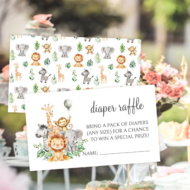 Tarjeta De Recepción Cute Safari Jungle Baby Shower Diaper Raffle Cards (Subido por el creador)
