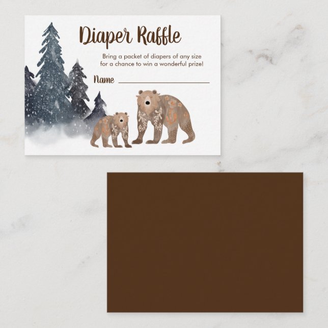 Tarjeta De Recepción Cute Scandi Bears Winter Baby Shower Diaper Raffle (Anverso / Reverso)