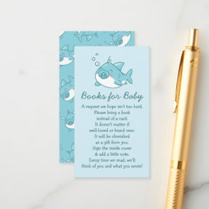 Tarjeta De Recepción Cute Shark Baby Shower Kawaii Blue Boy Books