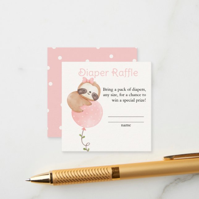 Tarjeta De Recepción Cute Slote Baby Girl Baby Shower Diaper Raffle (Anverso/Reverso In Situ)