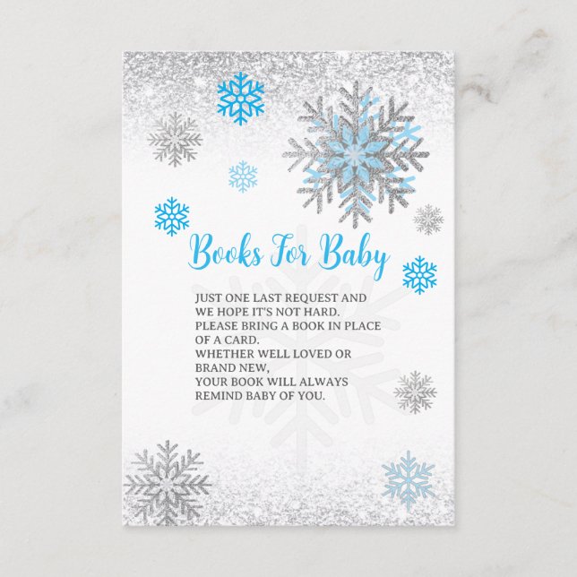Tarjeta De Recepción Cute Snowflake Blue & Silver Baby's Book Request  (Anverso)