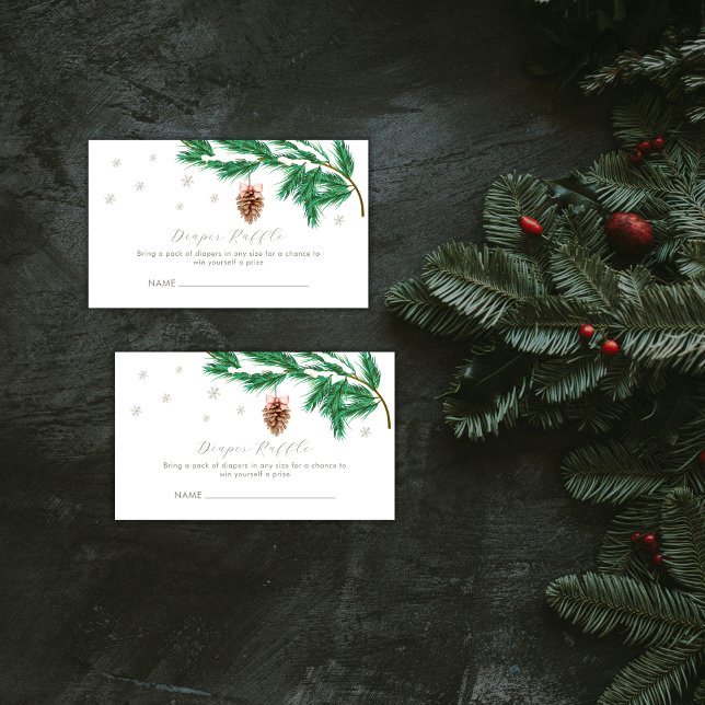 Tarjeta De Recepción Cute Snowflake Pine cone Diaper Raffle Baby Shower (Cute Snowflake Pine cone Diaper Raffle Baby Shower Enclosure Card)