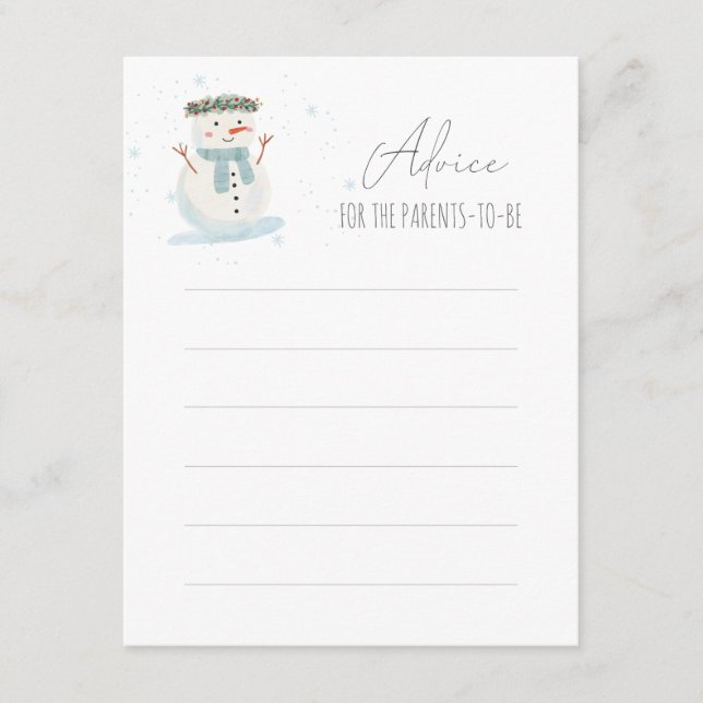 Tarjeta De Recepción Cute Snowman Baby Shower Advance Note Card (Anverso)