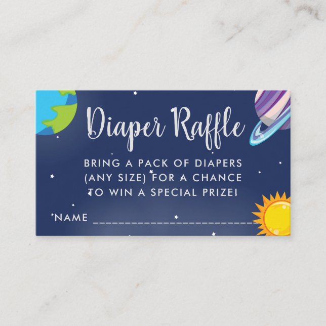 Tarjeta De Recepción Cute Space Planet Galaxy Baby Shower Diaper Raffle (Anverso)